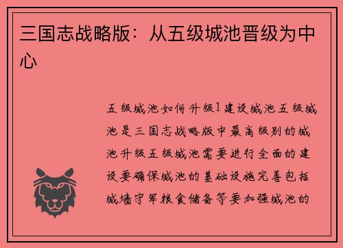 三国志战略版：从五级城池晋级为中心